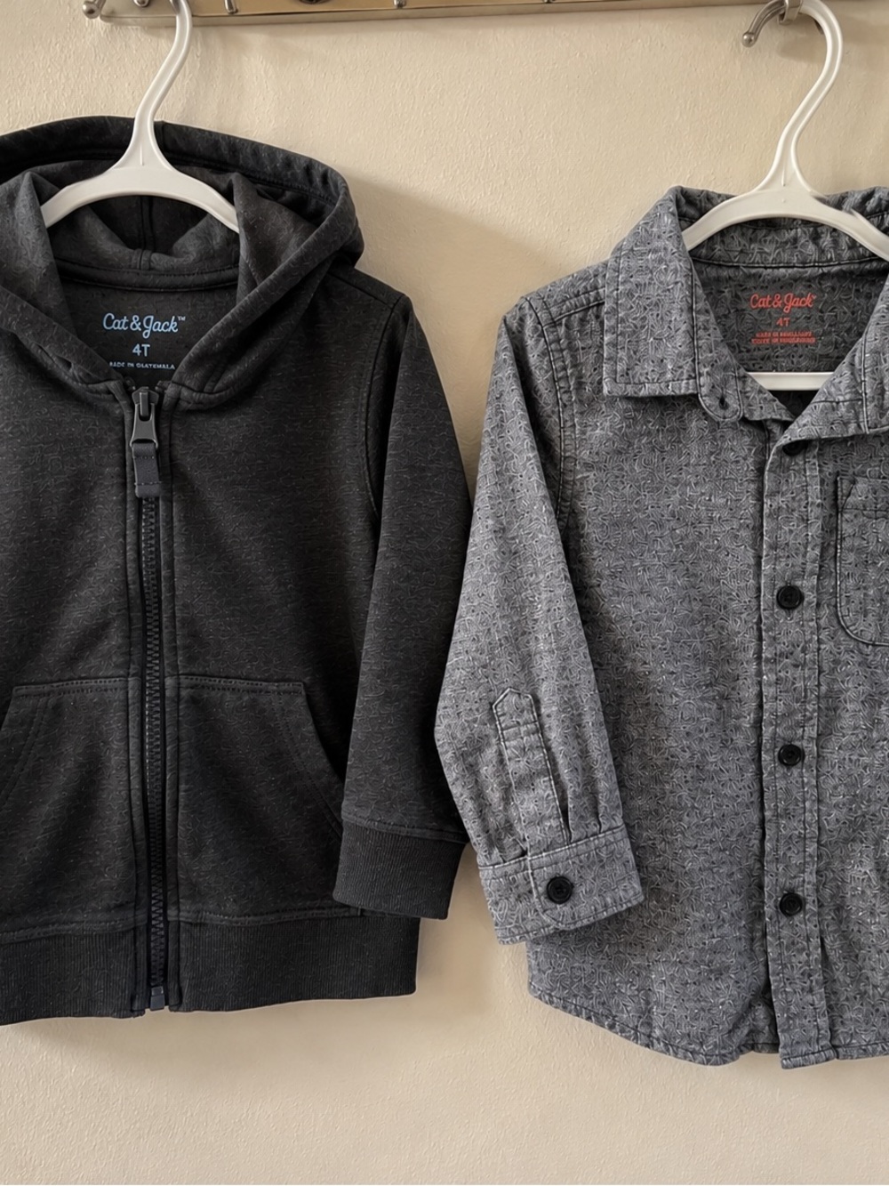 Cat & Jack Black Zip Hoodie and Gray Button Shirt Set